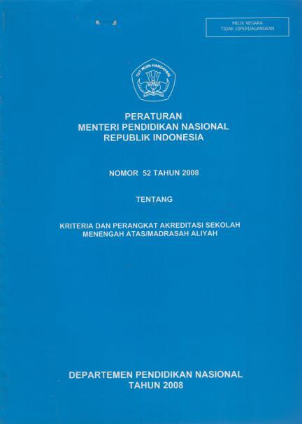 Peraturan Menteri Pendidikan Nasional Republik Indonesia Nomor 52 Tahun 2008
