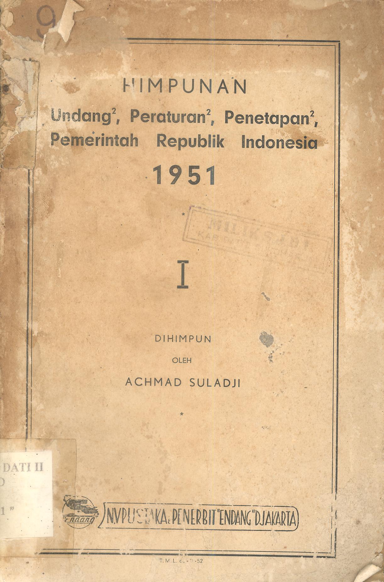 Himpunan Undang-Undang, Peraturan-Peraturan, Penetapan-Penetapan Pemerintah Republik Indonesia 1951