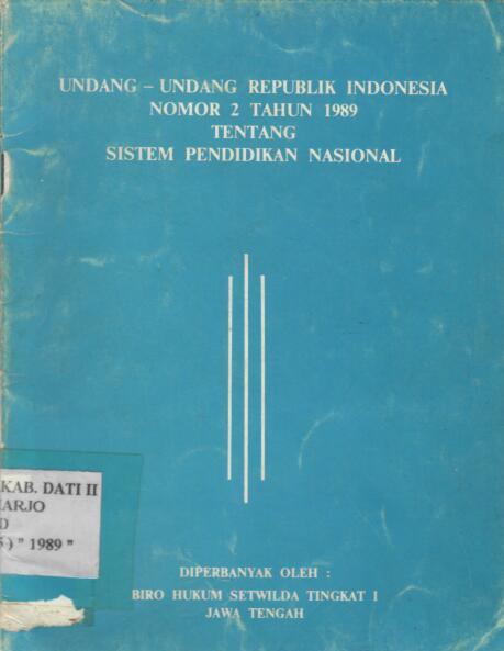 Undang-Undang Republik Indonesia Nomor 2 Tahun 1989