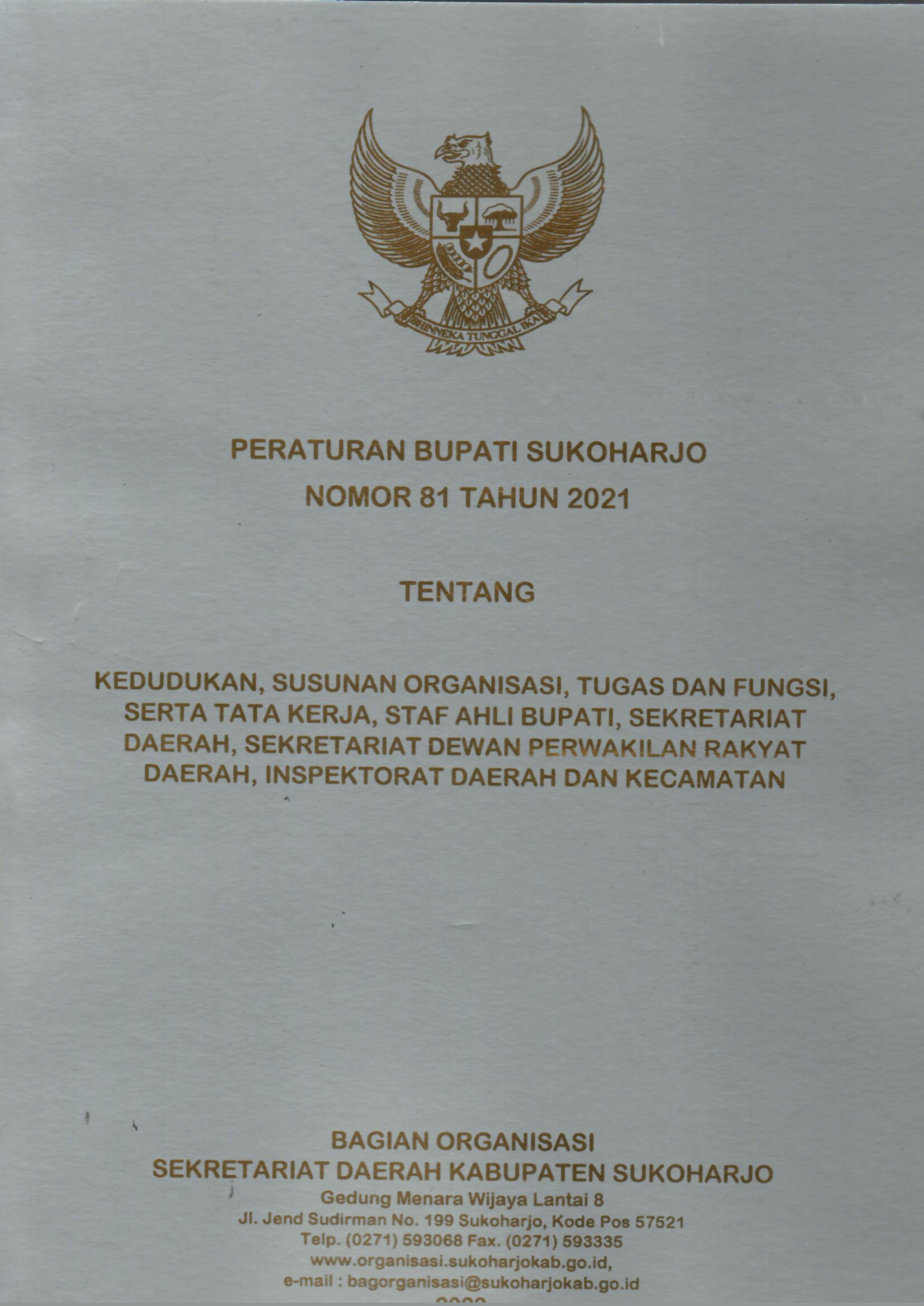Peraturan Bupati Sukoharjo Nomor 81 Tahun 2021