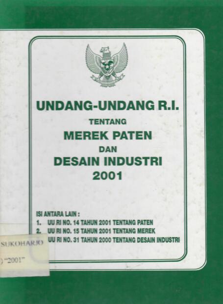 Undang-undang R.I. tentang Merek Paten dan Desain Industri 2001