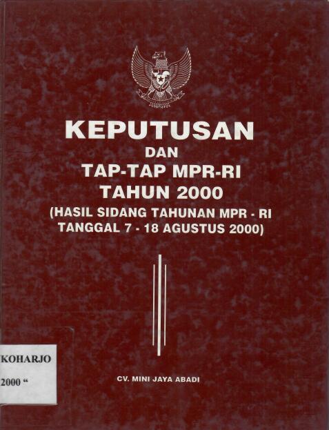 Keputusan dan Tap-Tap MPR-RI Tahun 2000