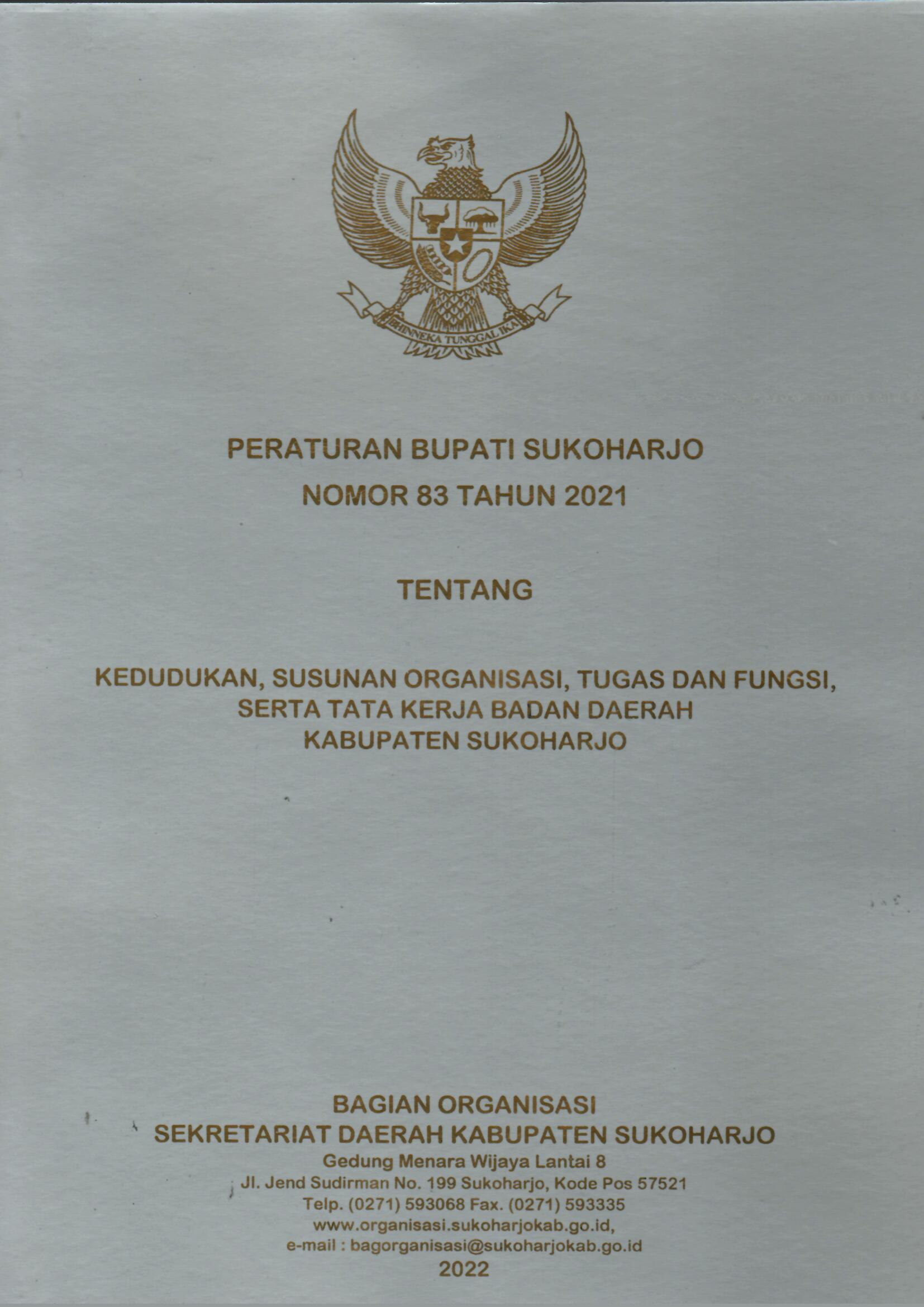 Peraturan Bupati Sukoharjo Nomor 83 Tahun 2021