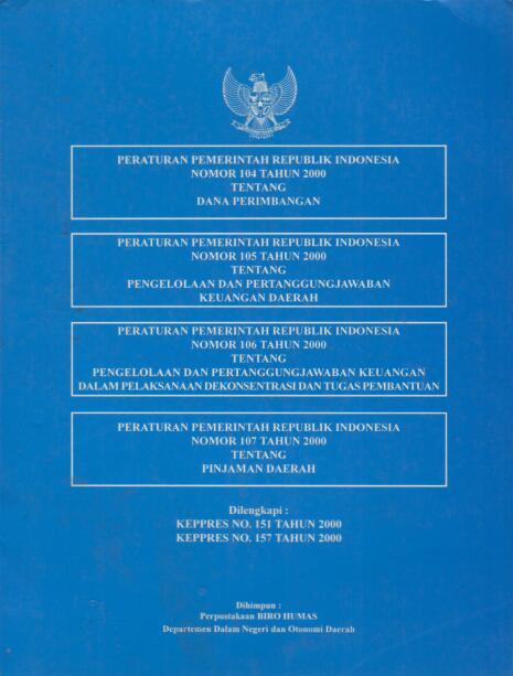 Peraturan Pemerintah Republik Indonesia Nomor 104 Tahun 2000 tentang Dana Perimbangan