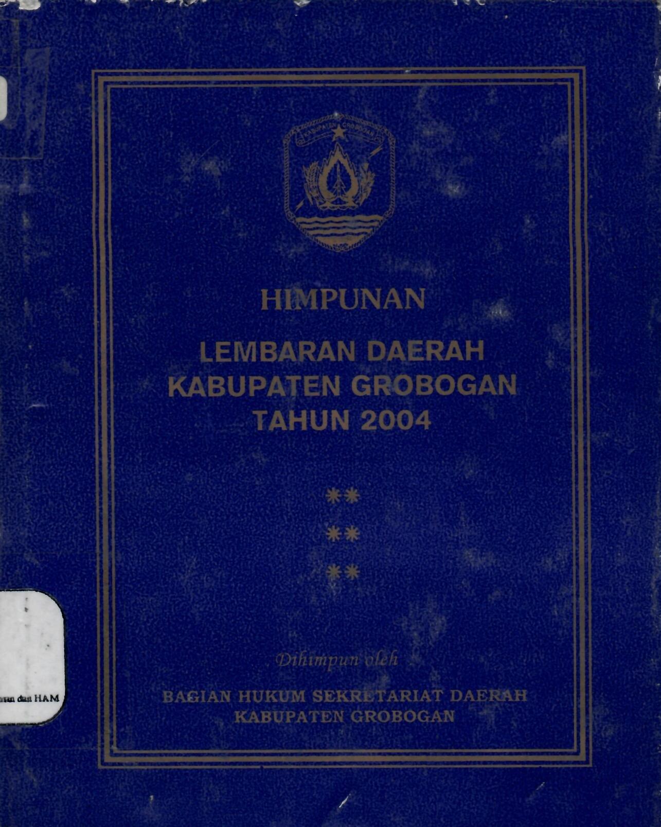 Himpunan Lembaran Daerah Kabupaten Grobogan Tahun 2004