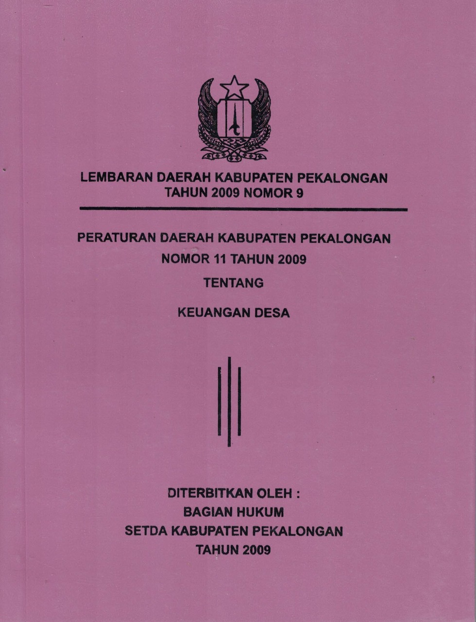 Peraturan Daerah Kabupaten Pekalongan Nomor 11 Tahun 2009 Tentang Keuangan Desa