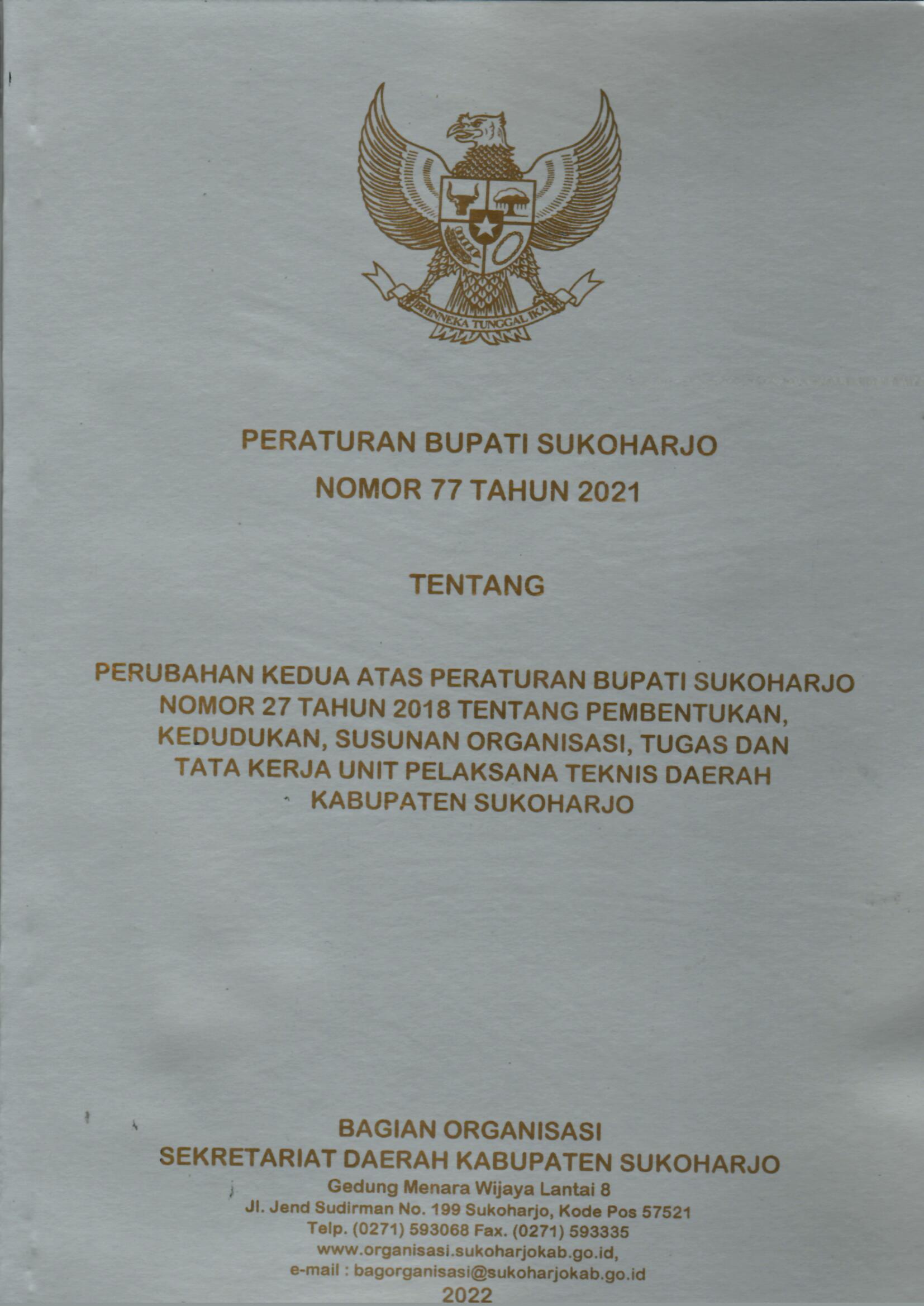 Peraturan Bupati Sukoharjo Nomor 77 Tahun 2021
