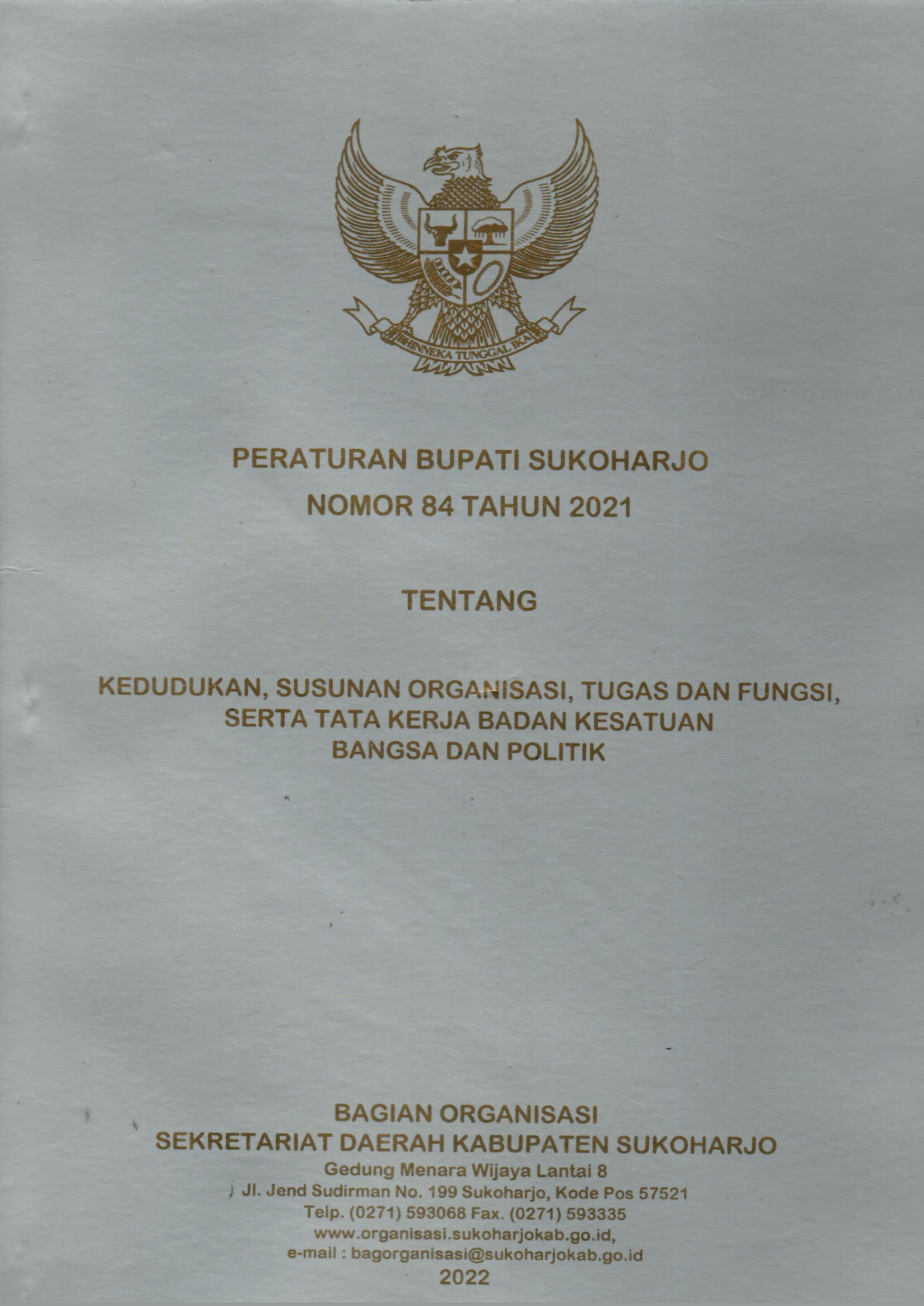 Peraturan Bupati Sukoharjo Nomor 84 Tahun 2021