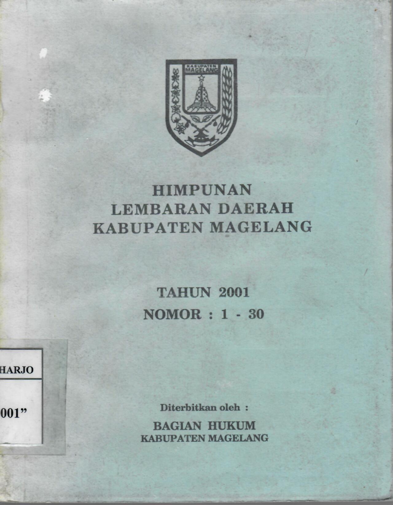 Himpunan Lembaran Daerah Kabupaten Magelang Tahun 2001 Nomor: 1 - 30