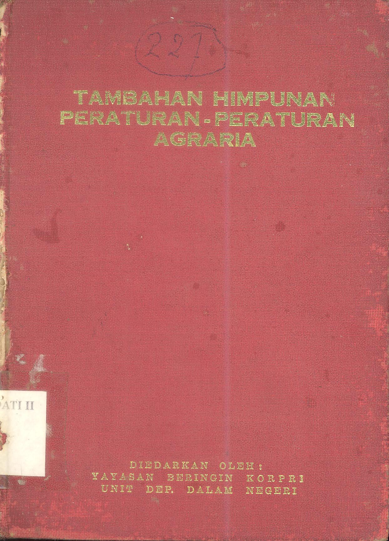Tambahan Himpunan Peraturan-Peraturan Agraria