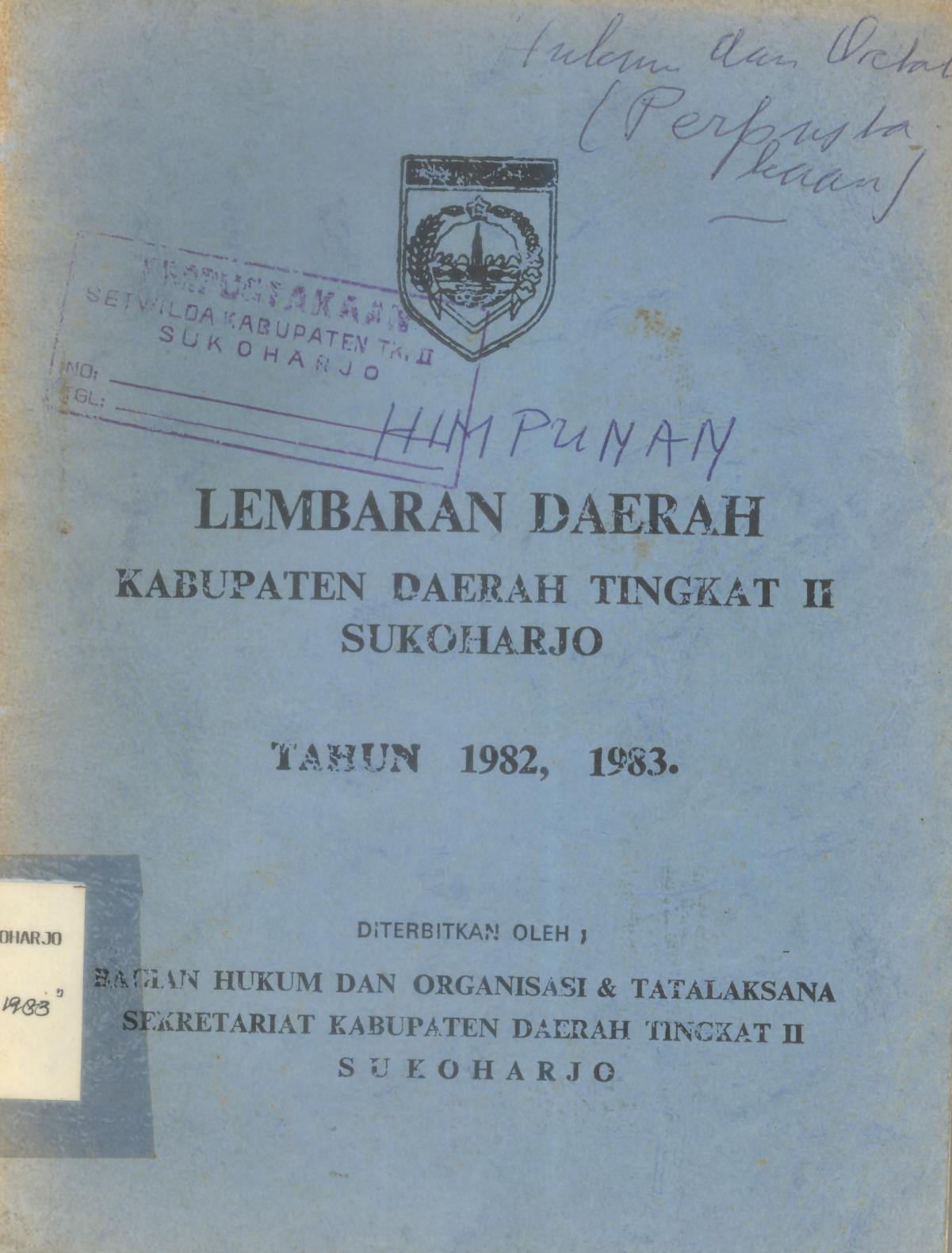 Lembaran Daerah Kabupaten Daerah Tingkat II Sukoharjo Tahun 1982,1983