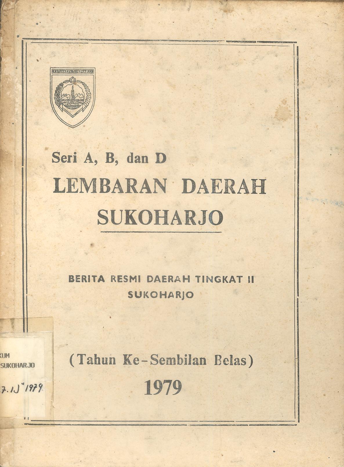 Lembaran Daerah Sukoharjo Tahun 1979