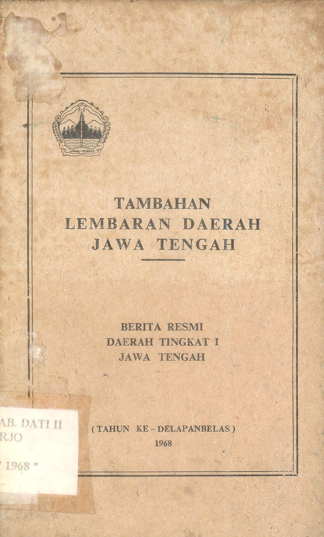 Tambahan Lembaran Daerah Jawa Tengah Tahun 1968